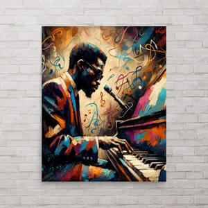 African American Jazz Art – Black Man at Piano Print – Afro Wall Art – New Orleans Jazz Decor – Unframed Poster