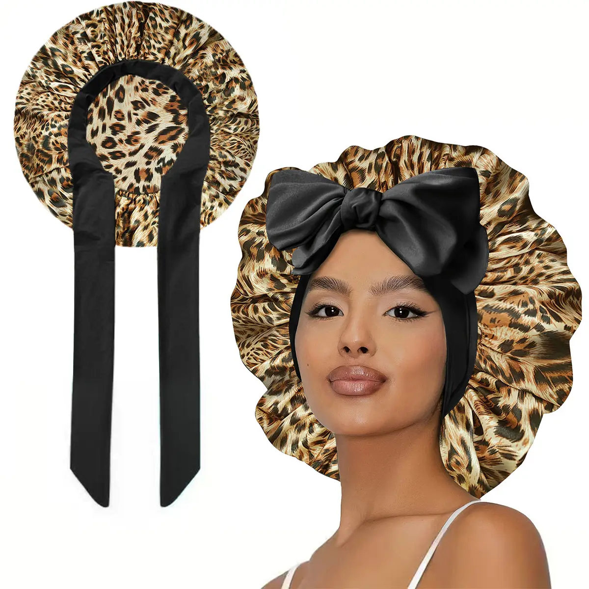 New double-layer satin adjustable nightcap with straps, satin lining silk, cool and suitable for women's natural curly hair, a summer back to school g