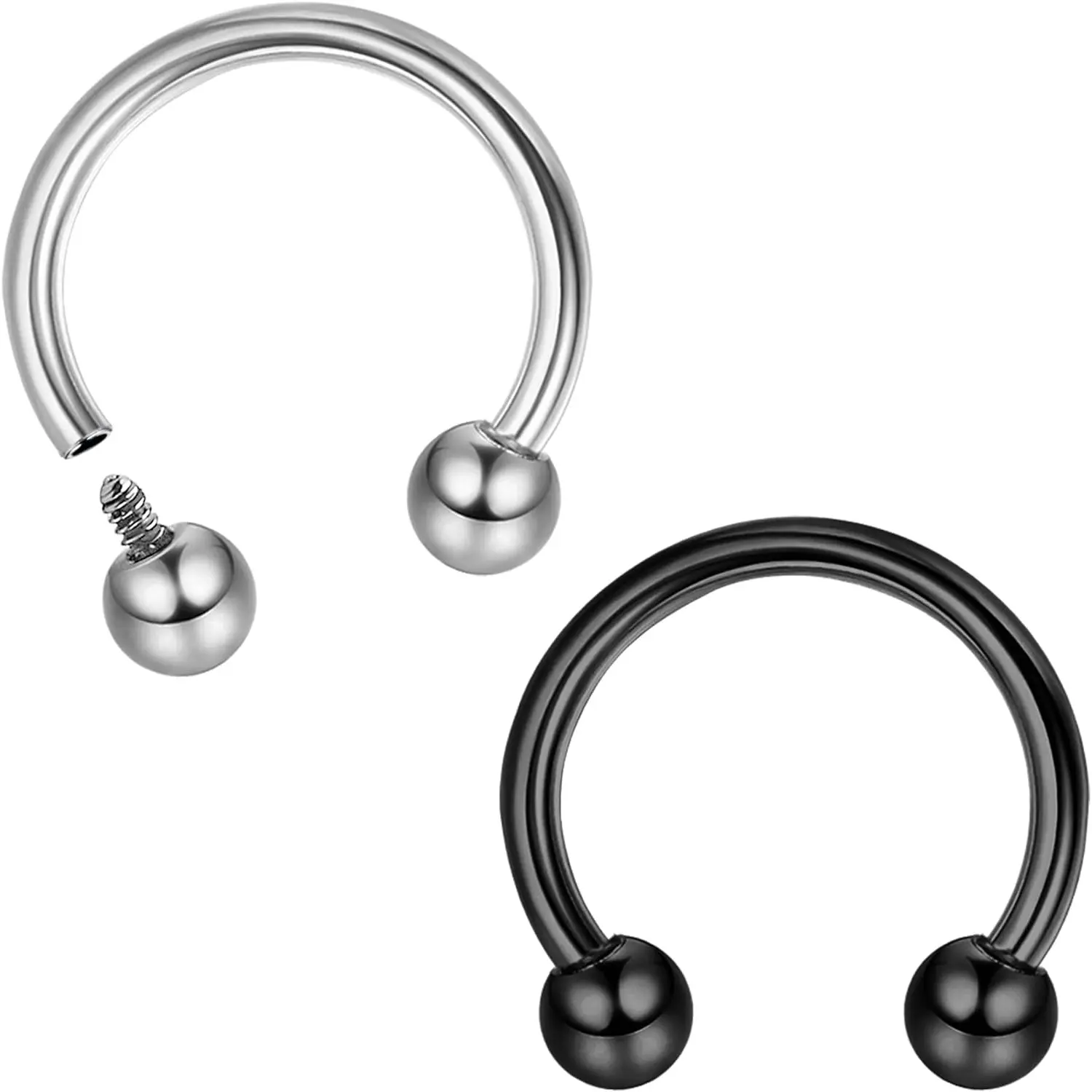 Milacolato Unisex 16g G23 Titanium Internally Threaded Horseshoe Circular Barbell Body Jewelry, 2-Count for Nose, Lip, Cartilage Helix Piercing, Nose Hoop, Curved Barbell, Female, Lead