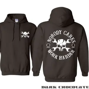 Gildan Unisex Hoodie - Skull Wrench Graphic Pullover, Motivational Gym Workwear, Dark Chocolate Hoodie for Men and Women