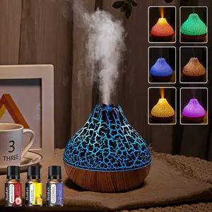 Cracked Volcano Essential Oil Diffuser, Flame Aromatherapy Humidifier, Aroma Humidifier, LED Seven Night Lights, Two Spray Modes, with 3 Essential Oils, Suitable for Indoor Living Room, Bedroom Room, Office Decoration, Ideal Gift for Friends.