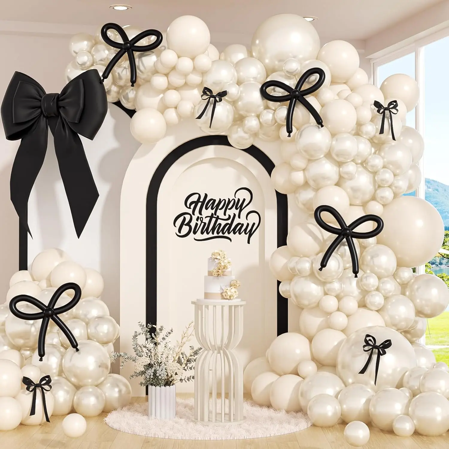 Bow Pearl White Balloon Arch Kit with White Pearl Balloons for Engagement, Bridal Shower & Weddings