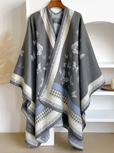 Women's Butterfly & Houndstooth Pattern Shawl Scarf, Soft Comfortable Fall Winter Accessory, Fashion Gift for Women Girls