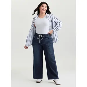 【Summer Turn-Up】BlOOMCHIC Plus Size Easy Pull-On Stretchy Wide-Leg Jeans [M-6X] 2026 Summer Pick for Mother's Day