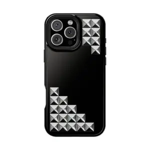 Midnight Studded Luxe Case Black Chrome Pyramid Design Tough Two-In-One Film Case - Durable, Shock-Absorbing, and Trendy Protection - for iPhone17 16, 15, 14, 13, 12 Plus, Pro, Max, and Samsung S25-22 Perfect Birthday Gift for Friends