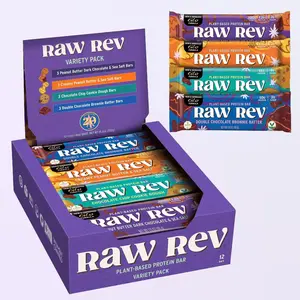 RAW REV Vegan Protein Bars - 4 Flavor Variety Pack - 12 Count - Healthy Vegan Snacks - Non-GMO, Nothing Artificial, Gluten-Free, Keto-Friendly, Paleo, Kosher,  No Sugar Alcohols, No Stevia