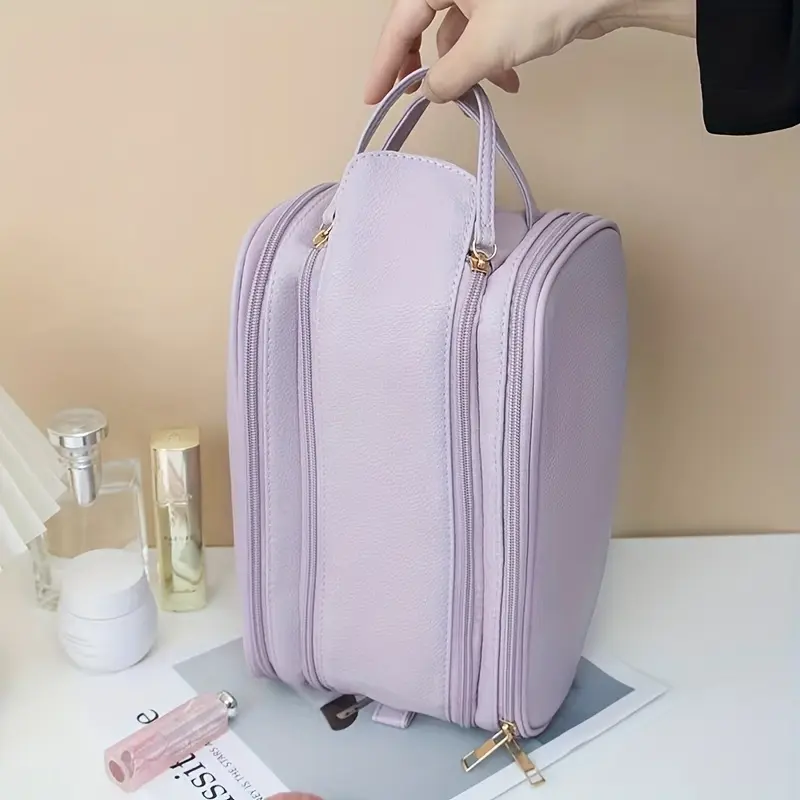 Large Capacity Trifold PU Leather Cosmetic Bag - Spacious  display picture 1