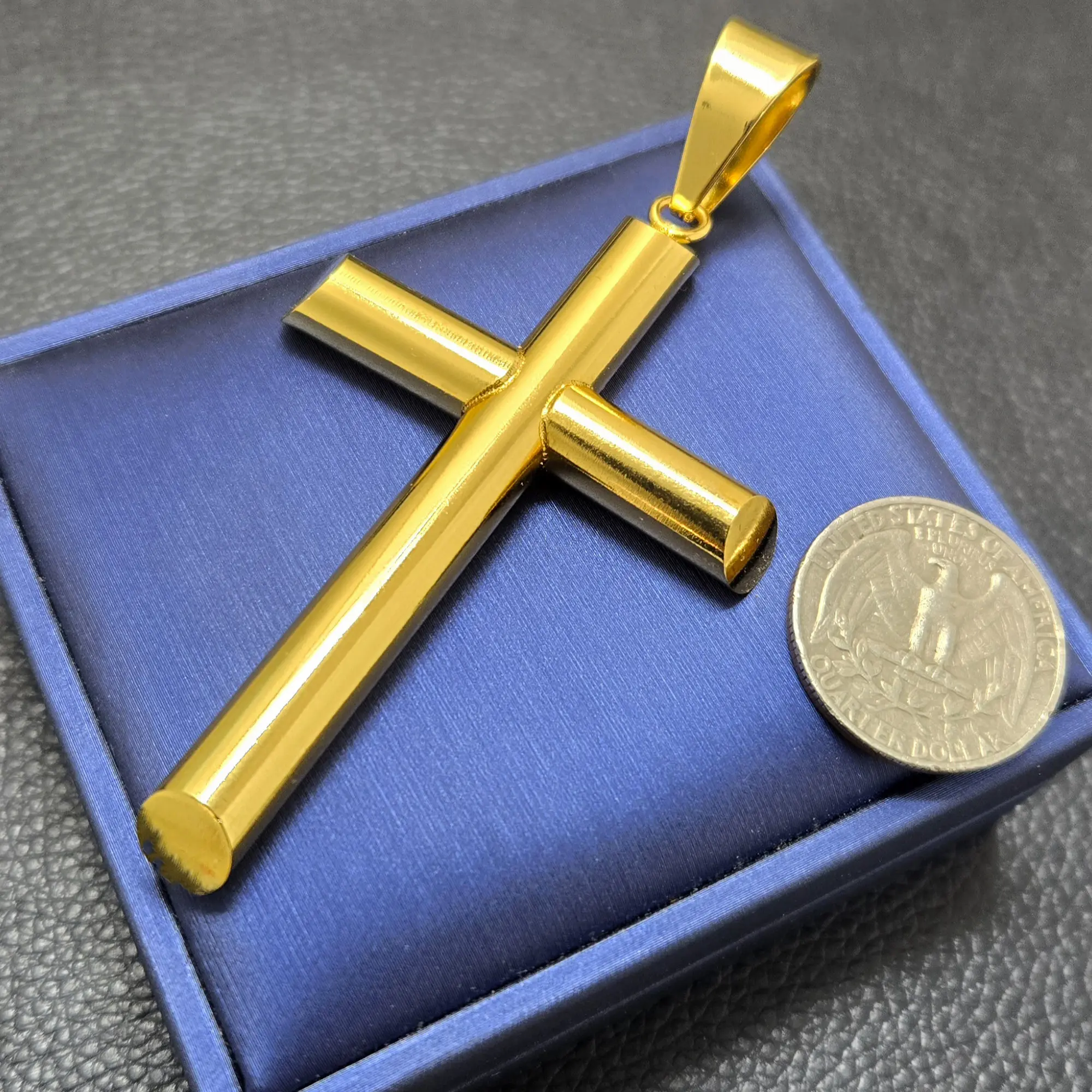 MaxBling81 Hip Hop Cross Pendant, Unisex Ion-Plated Stainless Steel Charm for Casual Daily Wear, 50x70mm, Corrosion-Proof (Fits 8mm Chain), Casual Wear, Metallic, Cross Shape, 50Mm X 70Mm