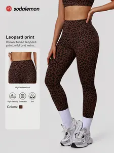 Women's Random Leopard Print Fitness Leggings for Cycling and Training, High Waist Elastic Yoga Pants for Outdoor Running, Sports Stretchy Leggings