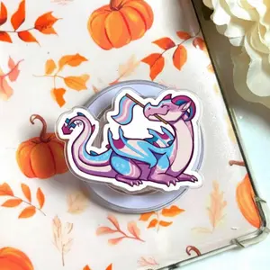 Pride Trans Rights Dragon MagSafe Phone Grip, Anime Magnetic Pop Socket, Cute Fantasy Phone Holder, Kawaii Creature Gift for Phone Kindle