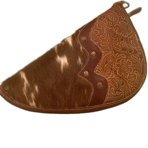 Myra Leather Cow Hide Soft Carrying Case with Intricate Floral Embossing and a zipper closure