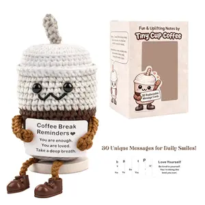 Coffee Lovers Gifts for Her Him Women Men Girlfriend Boyfriend Birthday Gifts, Positive Crochet Coffee Cup Desk Decor, Cute Small Coffee Lover Gift for Best Friend Couple Wife Husband