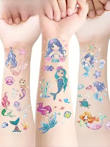 Waterproof Temporary Tattoos Set, Mermaid & Sea Horse Designs, Vibrant Colors, Perfect for Parties & Special Occasions