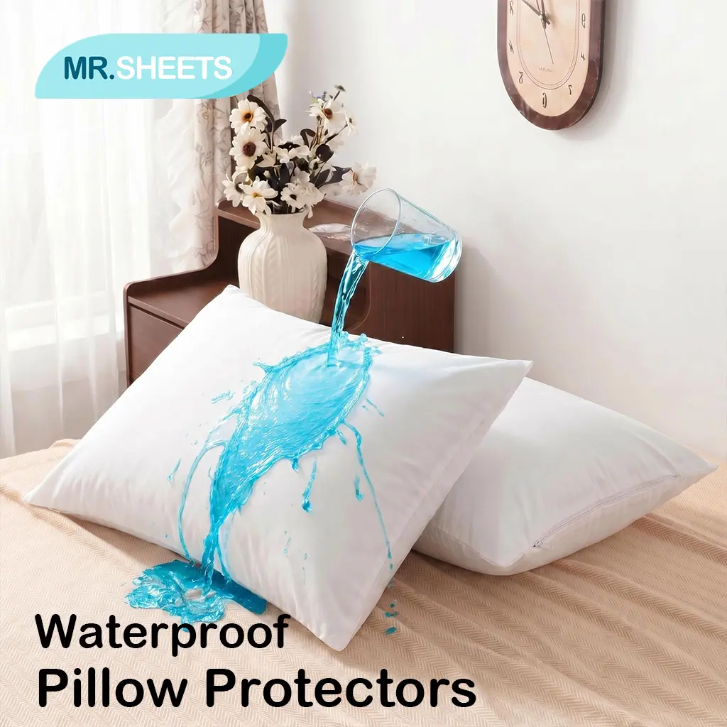 NTBAY 4 Pack TPU Waterproof Pillowcases, Soft Stain-Liquid Resistant, Breathable Easy-Clean Durable Wrinkle-Fade Resistant Bedding Pillow Covers for Daily Use