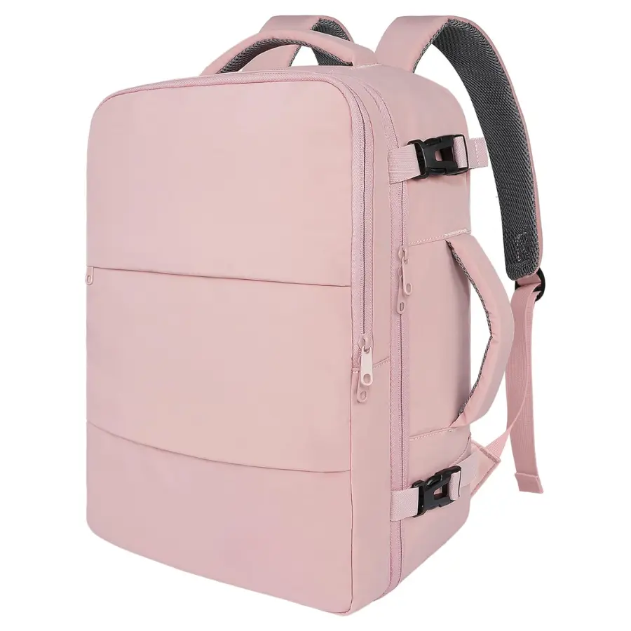 Pink Travel Backpack with 15.6 in Laptop Compartment, Water Bottle Pocket and Shoe Compartment for Weekender and Business Travel