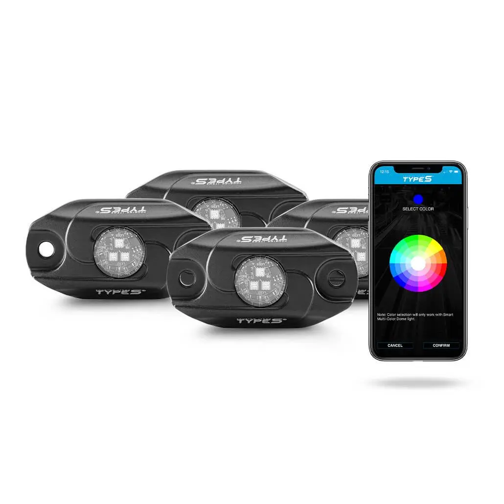 TYPE S Smart Wheel Well Rock Lights - 4-Piece Set, Bluetooth Multifunctional Ambient LED Side Off Road Car Lighting Accessories, Off Road Lights, Led Side Light