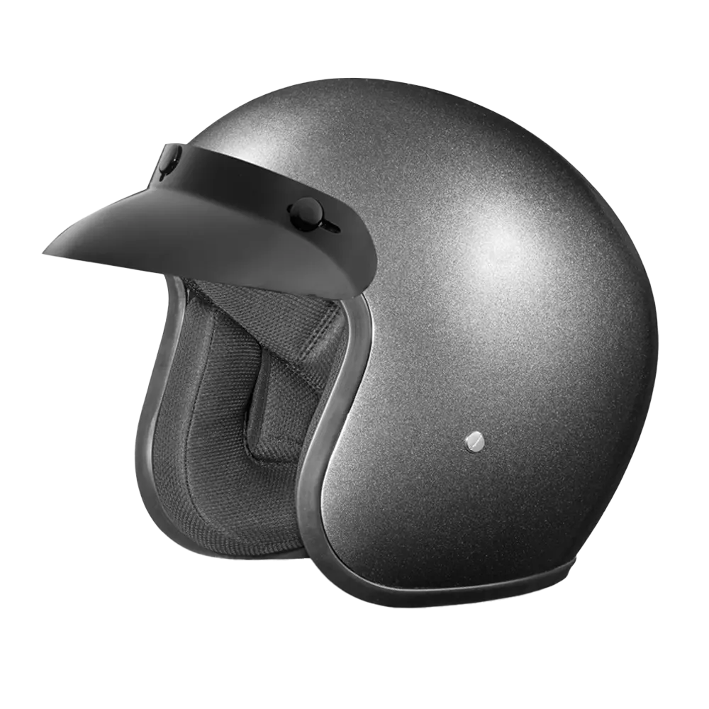 D.O.T. Daytona Cruiser 3/4 Shell Helmet Gun Metal Grey Metallic Finish FMVSS 218 Standards Smallest 3/4 Shell Helmet with Removable Visor