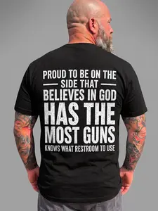 Proud To Be The Side That Believes In God Graphic T-Shirt Gift for Dad Husband Grandpa Men Clothing Summer Clothes Retro 70s Grunge Vintage Funny Quote Tee Y2K Streetwear Daily Casual Menswear Dark Humor Short Sleeve Printed