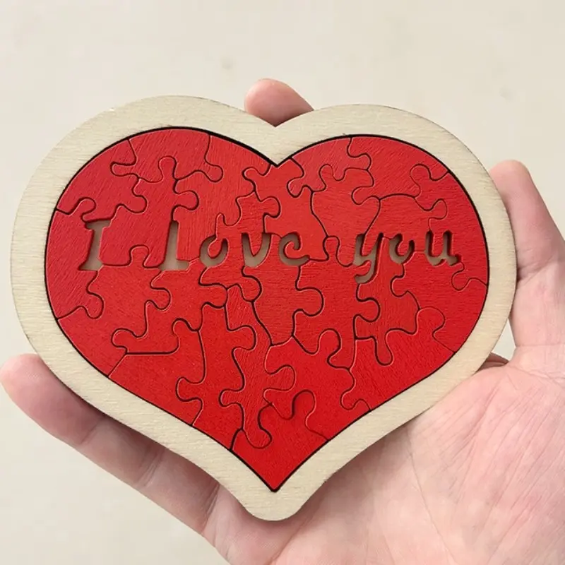 1 heart-shaped wooden jigsaw puzzle with 24 pieces, extremely difficult, level 10 brain-burning puzzle toy, with "I love you" and "confess your love" text Wooden Handmade Puzzle Wooden Puzzles