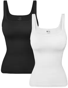 Womens 2PK Square Neck Tank Tops  Ribbed Trendy Going Out Basic Shirts 2025 Summer Slim Fit Cami Nylon Soft Womenswear Casual Comfy Comfort