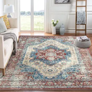 Large Size Living Room Rug Washable Area Rug Vintage Printed Carpet Stain Resistant Non-Slip Living Room Decorative Rug for Bedroom Office Farmhouse