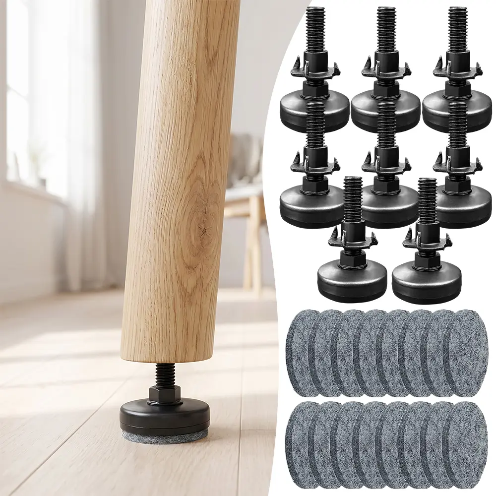 8 Pack Adjustable Leveling Feet Furniture Levelers Table Feet Heavy Duty Leg Levelers for Cabinets Sofa Tables Chairs(Support 1320LBs, T-Nut Kit 3/8-16 Thread, Large Base,Black)