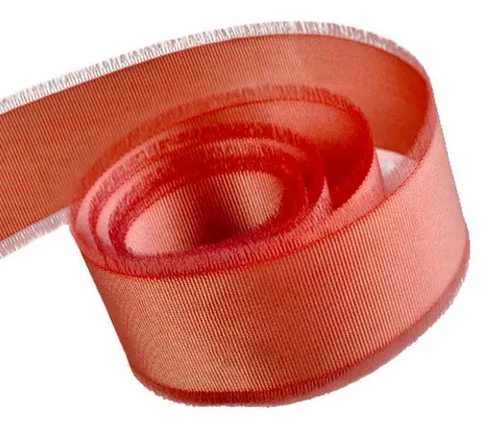 1.5 in. 50 Yards Fussy Edge Grosgrain Fringed Ribbon- Scarlet