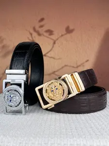 1Pcs men's waist belt, lion head relief alloy automatic buckle belt, rhinestone decoration, hollow design, Rhinestone Buckles Belt, suitable for daily commuting, parties and dances