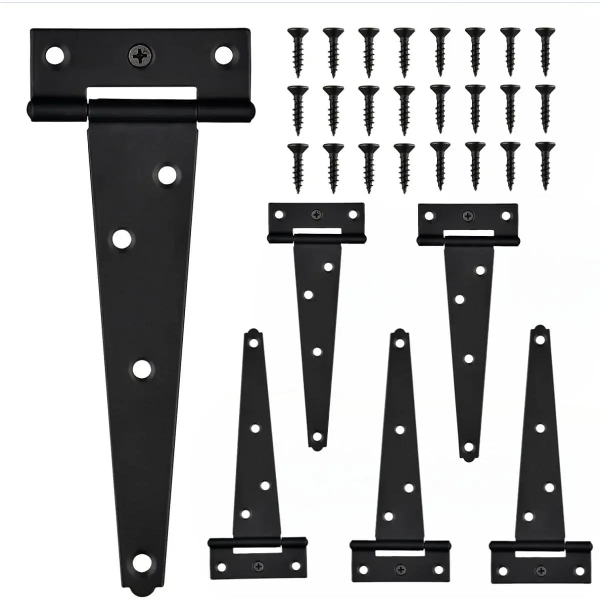 6PCS 6 inch Heavy Duty T Hinge, Tee Door Hinge, T Strap Hinge Shed Gate Hinge, Barn Hinge, Rustproof bisagras para puertas de Madera, Black Hinges for Wooden Fence Yard
