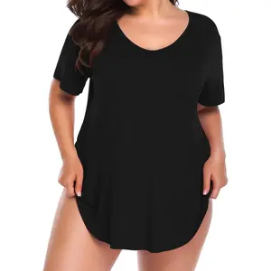 Women Plus Size V-Neck Tunic Tops Loose T Shirt with Pocket