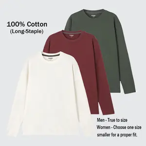 Mega Tshop Men's 3-Pack 6.35 oz Midweight 100% Cotton Plain Longsleeve Crewneck T-Shirt, Unisex Regular Fit Soft Menswear Top, Medium Length, Standard Sizes, Beige Biker Tee
