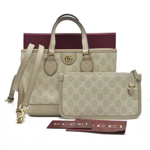 Pre-owned GUCCI canvas Shoulder Bags $1900 GG Supreme Monogram Textured Dollar Calfskin Mini Ophidia Shoulder Tote Bag Bag Beige Mystic White Oatmeal