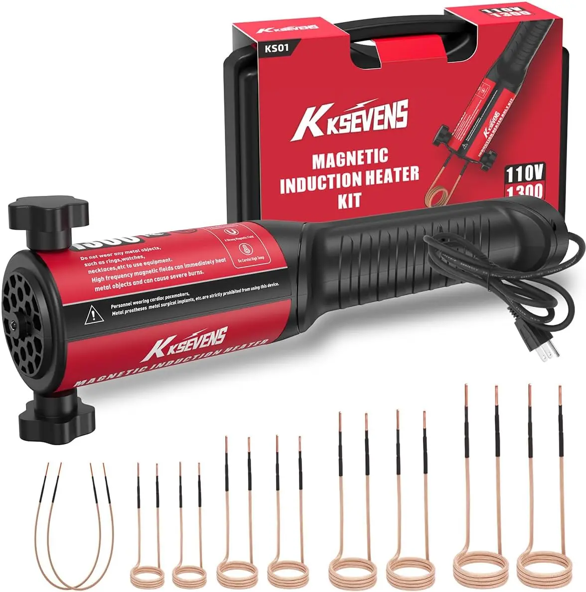 KKSEVENS 1300W Induction Heater Tool Kit, Bolt Removal Heating Machine with 10 Coils for Rusted Nuts & Screws (110V), for Automotive Repair