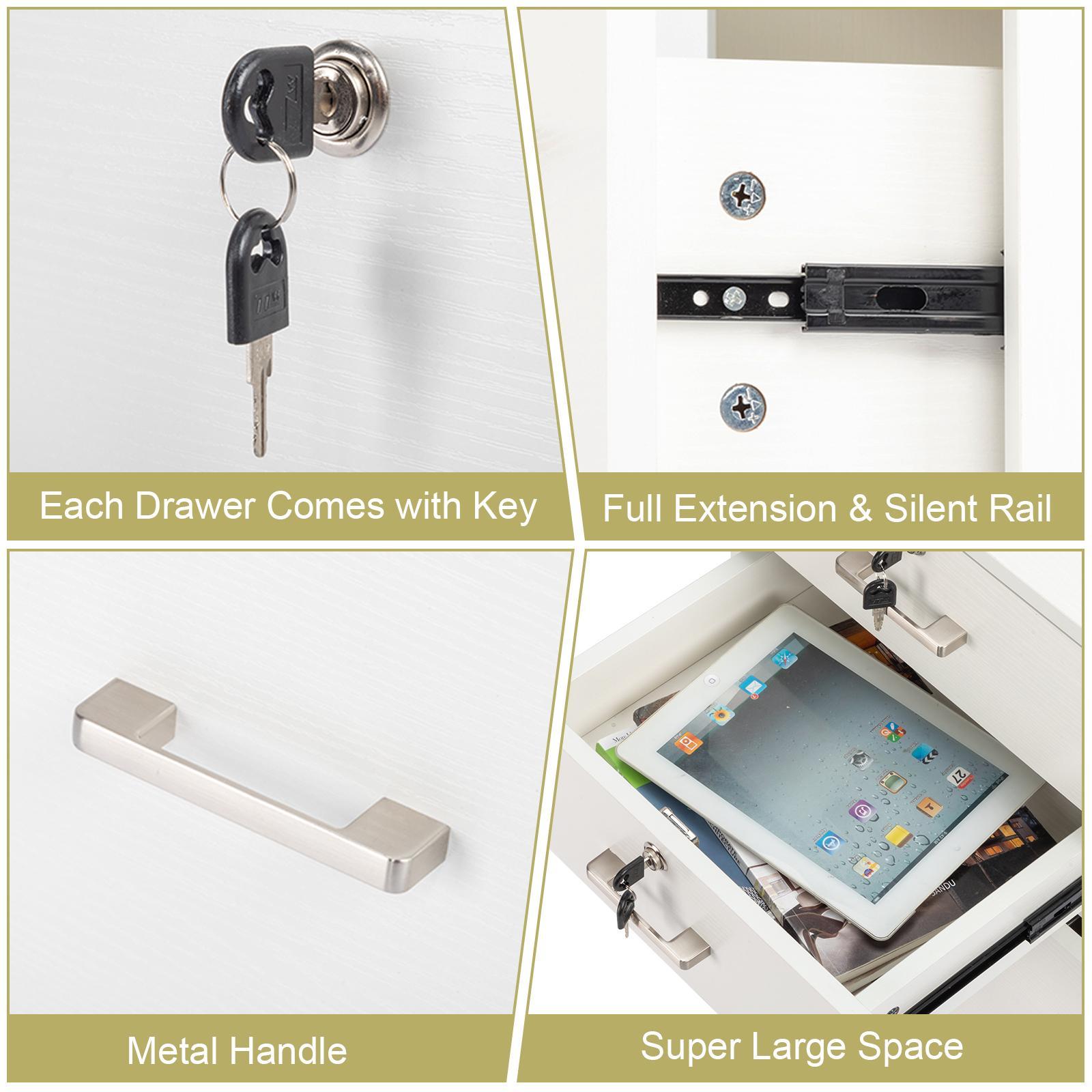 FCH White Wood Grain Density Board 3 Drawers Wooden Filing Cabinet With Pulleys Office Filing Cabinet Confidential