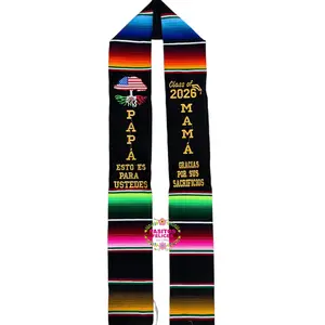 *2026* Papá Mama Gracias - Sacrifices Black Graduation Stole Sarape Sash IN STOCK