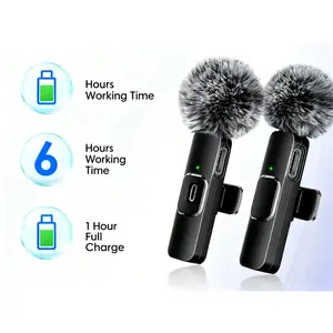 2-Pack Cordless Mics – Omnidirectional Condenser, Fits iOS & Android | Professional for Video, Podcast, YouTube | Rechargeable, Noise-Canceling
