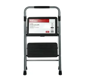 Hyper Tough Gray & Black 2-Step Steel Large Platform & Foldable Step Stool – Holds up to 225 Pounds