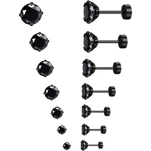 Hypoallergenic Flat Back Earrings for Women & Men, 7 Pairs Stainless Steel Stud Earrings with Flat Backs, Screw Back Cartilage Earrings Set with CZ for Sensitive Ears