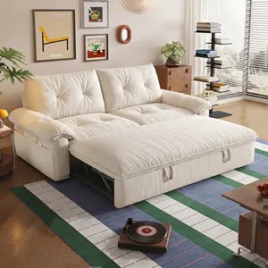 Queen Size Sofa Bed, 3-in-1 Convertible Sleeper Sofa Bed with Adjustable Backrest, Modern Velvet Couch with Side Pocket and USB Ports, for Living Rooms, Bedrooms, Small Spaces