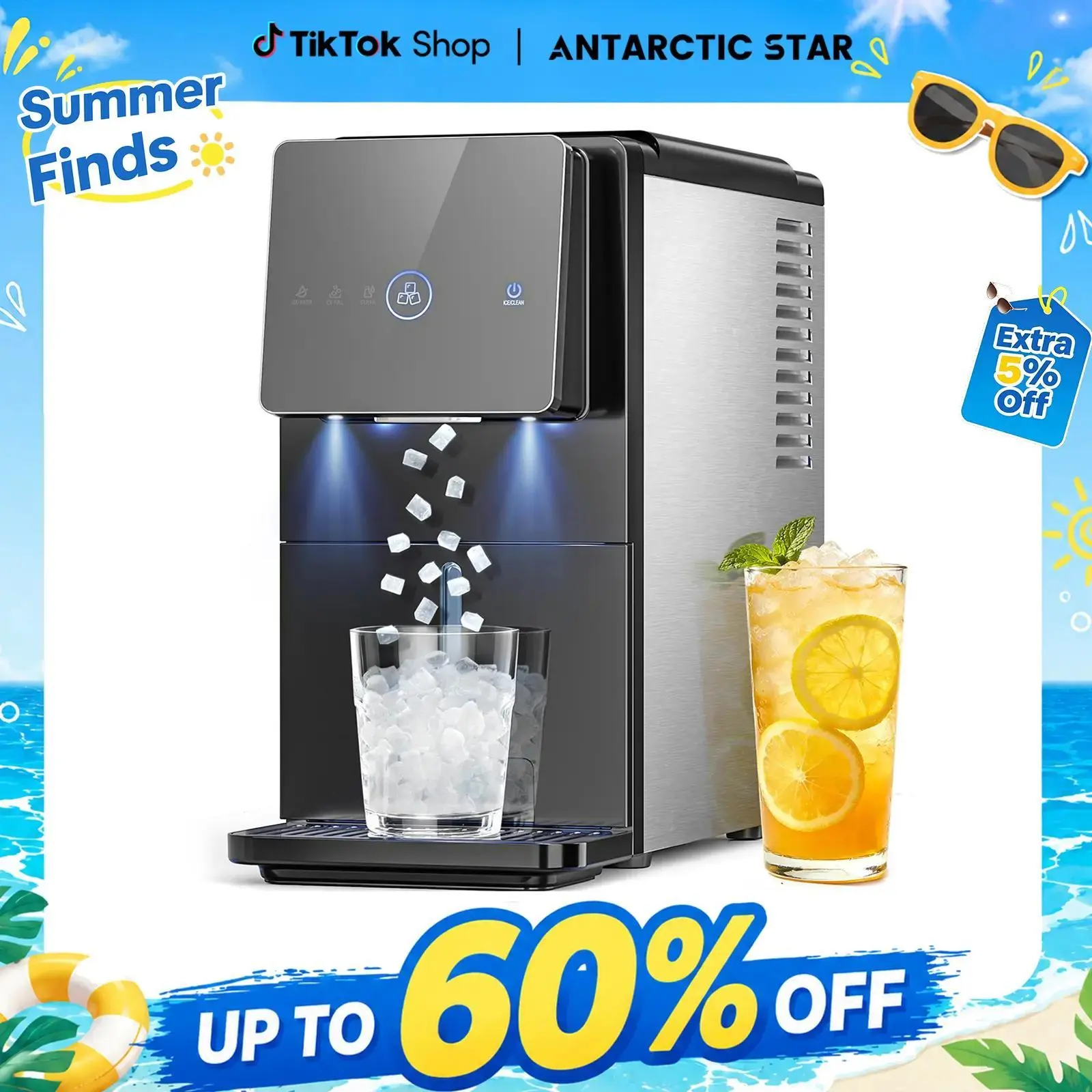Countertop Nugget Ice Maker, Self-Cleaning Portable Ice Machine, 33 lb/24H, 1.8L Water Tank, 1.5 lb Ice Storage, Touch Screen & Auto Ice Drop, for Home/Office/Kitchen
