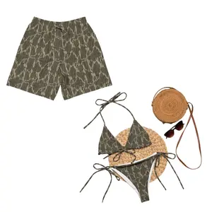 [Hot Summer 2026] - Couple Beach Set 2026 – Olive Green Bikini & Matching Swim Shorts