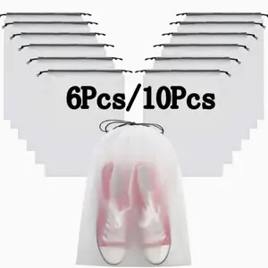 6Pcs/10Pcs Clear Drawstring Plastic Bags, Waterproof Storage Pouch with Pull Tabs for Travel, Laundry and Daily Organization