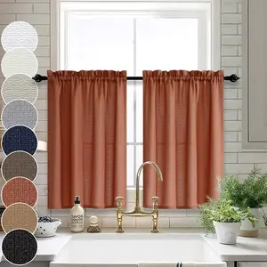 Vintage Boho Cafe Curtains for Kitchen Window Over Sink,Rustic Farmhouse Country Cabint Curtains for Small Window,32 x 24 Inch Length,Terracotta Rust Red