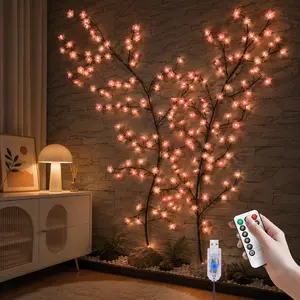 63 Inch Cherry LED Tree Branch Wall Lights | 72 LED Cherry Blossom Willow Vine Twig Garland with Remote Control, 8 Lighting Modes, All-Season Holiday Decor, Indoor Ornament for Home Wall Door Window Christmas Party
