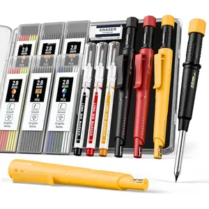 3 Pack Carpenter Pencils with Sharpener, Mechanical Carpenter Pencils with 57 Refills, Construction Pencil Heavy Duty Woodworking Tools, Deep Hole Long Nib Marker Pens for Architect Marking