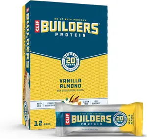 CLIF BUILDERS Protein Bars - Vanilla Almond Flavor - 20g Plant Based Protein - Gluten Free - Non-GMO - Low Glycemic - No Artificial Sweeteners - 2.4 oz. (12 Pack) tiktokshopspringglowup