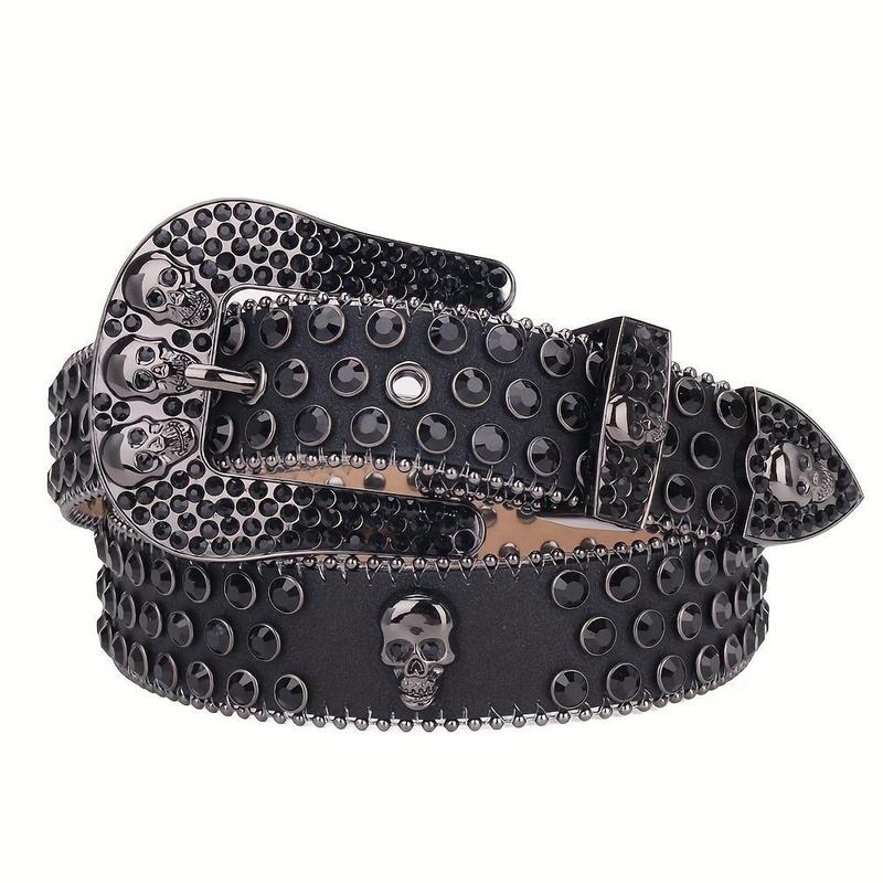 Gothic Skull Rhinestone Belt for Men & Women | Y2K Wide Statement Belt  Punk Rivet Detail & Full Crystal (TikTok Viral Designer Look) modern  belt goth  belt