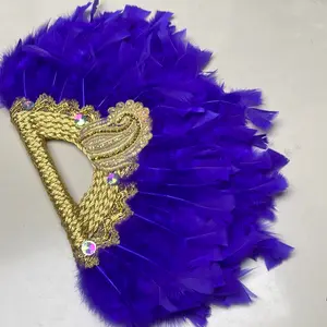 Purple African Handmade Fan with Feathers and Jeweled Accents
