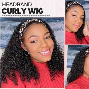 Gabrielle Hair Headband Wig 100% Human Hair Wigs Glueless Wig Curly Wave Headband Wig Natural Color Jerry Curly Human Hair Wigs TikTokShopBlackFriday