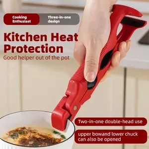 3-in-1 Dual Head Hot Plate Gripper, Anti-Scald Heat Resistant Silicone Kitchen Tool, Multipurpose Plate & Bowl Holder, Steamer Clamp, Safety Grip Kitchen Gadget, Bottle Opener, Compact Cooking Must-Have